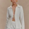 Annalee Cotton Beaded Tie Shirt – White Annalee Cotton Beaded Tie Shirt – White