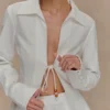 Annalee Cotton Beaded Tie Shirt – White Annalee Cotton Beaded Tie Shirt – White