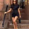 Anne Short Sleeve Satin Top – Black