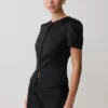 Anne Short Sleeve Satin Top – Black