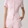 Anne Short Sleeve Satin Top – Pale Pink Anne Short Sleeve Satin Top – Pale Pink