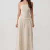 Annie Linen Frayed Midi Skirt – Natural