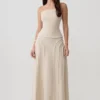 Annie Linen Frayed Midi Skirt – Natural