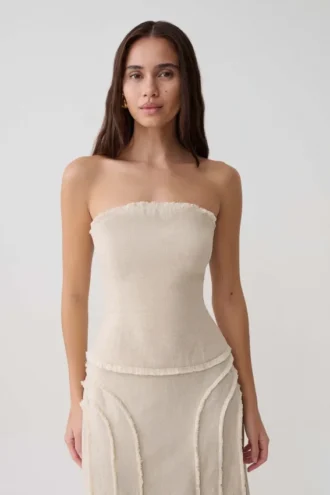 Annie Strapless Tie Back Linen Top – Natural