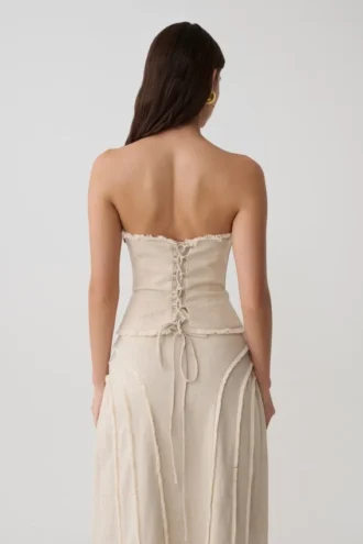 Annie Strapless Tie Back Linen Top – Natural