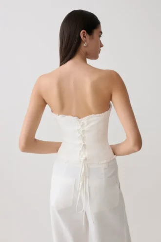 Annie Strapless Tie Back Linen Top – White