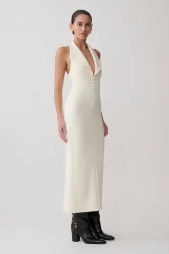 Annita Crepe Halter Midi Dress – Ivory