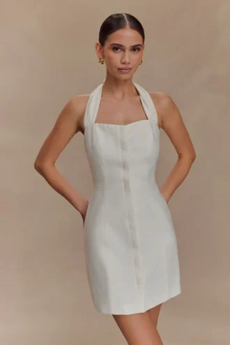 Anya Linen Halter Mini Dress – Oat Marle