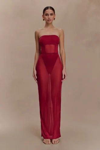 Aoife Strapless Mesh Bodysuit – Raspberry