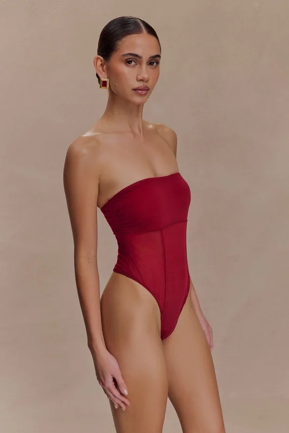 Aoife Strapless Mesh Bodysuit – Raspberry Aoife Strapless Mesh Bodysuit – Raspberry