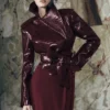 Archie Croc Faux Leather Cropped Jacket – Burgundy