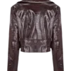 Archie Croc Faux Leather Cropped Jacket – Burgundy