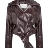 Archie Croc Faux Leather Cropped Jacket – Burgundy