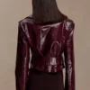 Archie Croc Faux Leather Cropped Jacket – Burgundy