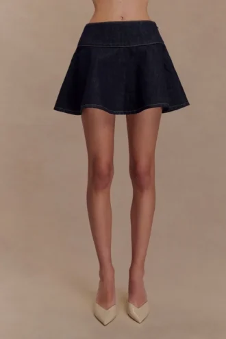 Arista Denim Mini Skirt – Washed Indigo Blue