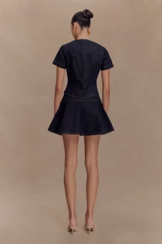 Bethany Short Sleeve Buttoned Denim Top – Washed Indigo Blue