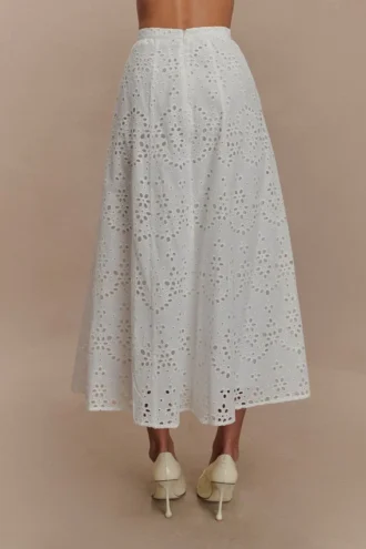 Arla Broderie Midi Skirt – White