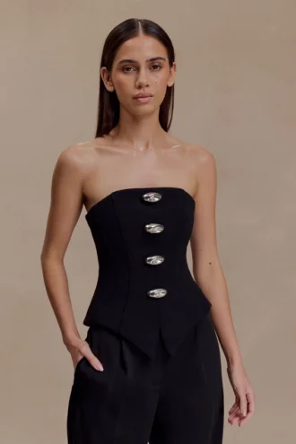 Arla Button Up Corset Top – Black