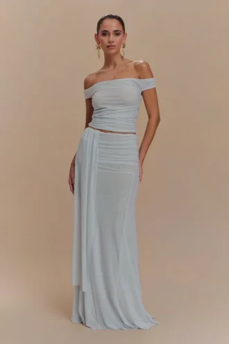 Arna Mesh Maxi Skirt – Pale Blue