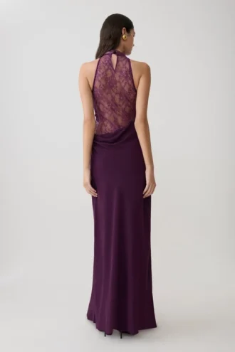 Arra Chiffon And Lace Halter Maxi Dress – Plum
