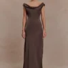 Ashley Cowl Neck Lace And Satin Maxi Dress – Mocha Ashley Cowl Neck Lace And Satin Maxi Dress – Mocha