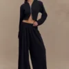 Aspen Gathered Wide Leg Jogger – Black