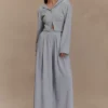 Aspen Gathered Wide Leg Jogger – Light Grey Marle