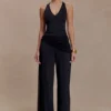 Aspyn Slinky Gathered Wide Leg Pants – Black