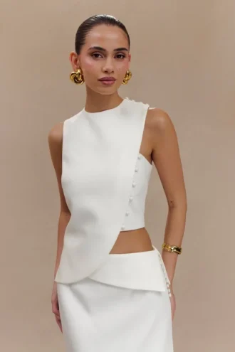 Astrid Asymmetric Sleeveless Suiting Top – White