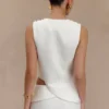 Astrid Asymmetric Sleeveless Suiting Top – White Astrid Asymmetric Sleeveless Suiting Top – White