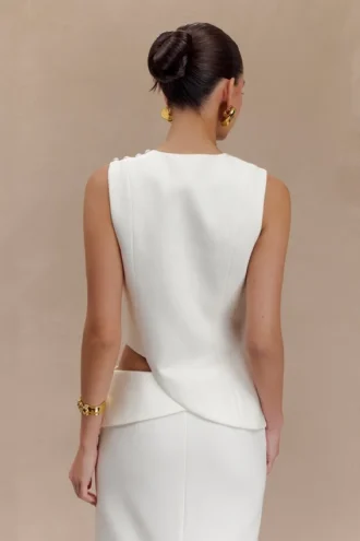 Astrid Asymmetric Sleeveless Suiting Top – White
