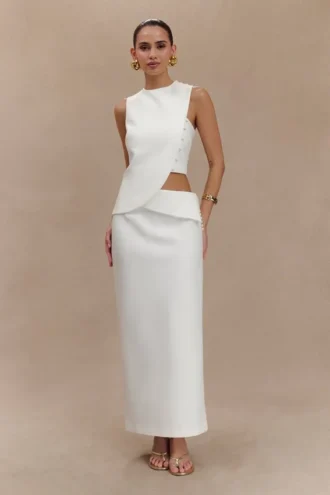 Astrid Suiting Midi Skirt – White