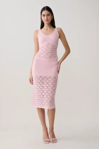 Atlantis Crochet Knit Midi Skirt – Baby Pink