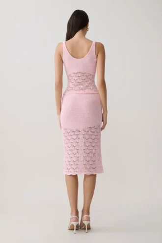 Atlantis Crochet Knit Midi Skirt – Baby Pink