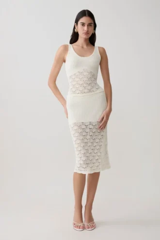 Atlantis Crochet Knit Midi Skirt – White