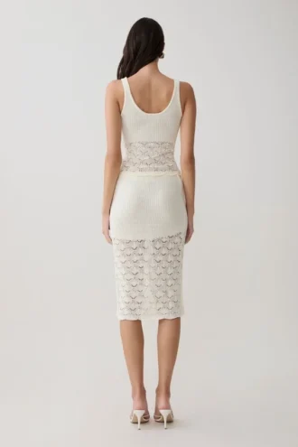 Atlantis Crochet Knit Midi Skirt – White