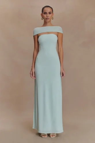 Aurora Slinky And Mesh Split Maxi Dress – Lagoon