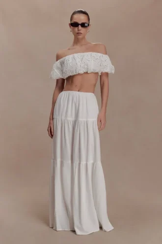 Autumn Off Shoulder Broderie Top – White