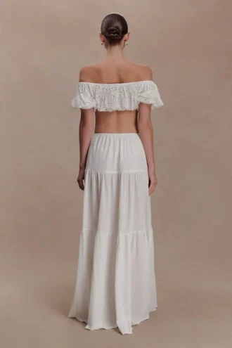 Autumn Off Shoulder Broderie Top – White
