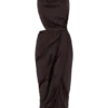 Aveline Draped Halter Midi Dress – Dark Chocolate Aveline Draped Halter Midi Dress – Dark Chocolate