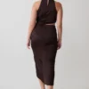 Aveline Draped Halter Midi Dress – Dark Chocolate Aveline Draped Halter Midi Dress – Dark Chocolate