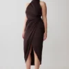 Aveline Draped Halter Midi Dress – Dark Chocolate Aveline Draped Halter Midi Dress – Dark Chocolate