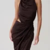 Aveline Draped Halter Midi Dress – Dark Chocolate Aveline Draped Halter Midi Dress – Dark Chocolate