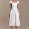 Ayla Cotton Fit And Flare Midi Dress – White