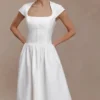 Ayla Cotton Fit And Flare Midi Dress – White