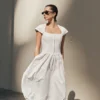 Ayla Cotton Fit And Flare Midi Dress – White