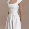 Ayla Cotton Fit And Flare Midi Dress – White