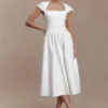 Ayla Cotton Fit And Flare Midi Dress – White