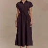 Aysha Buttoned Linen Midi Dress – Chocolate Aysha Buttoned Linen Midi Dress – Chocolate