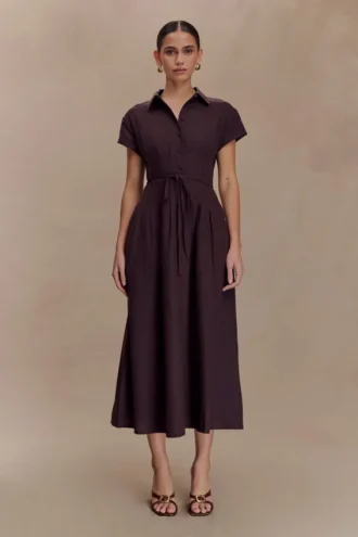 Aysha Buttoned Linen Midi Dress – Chocolate